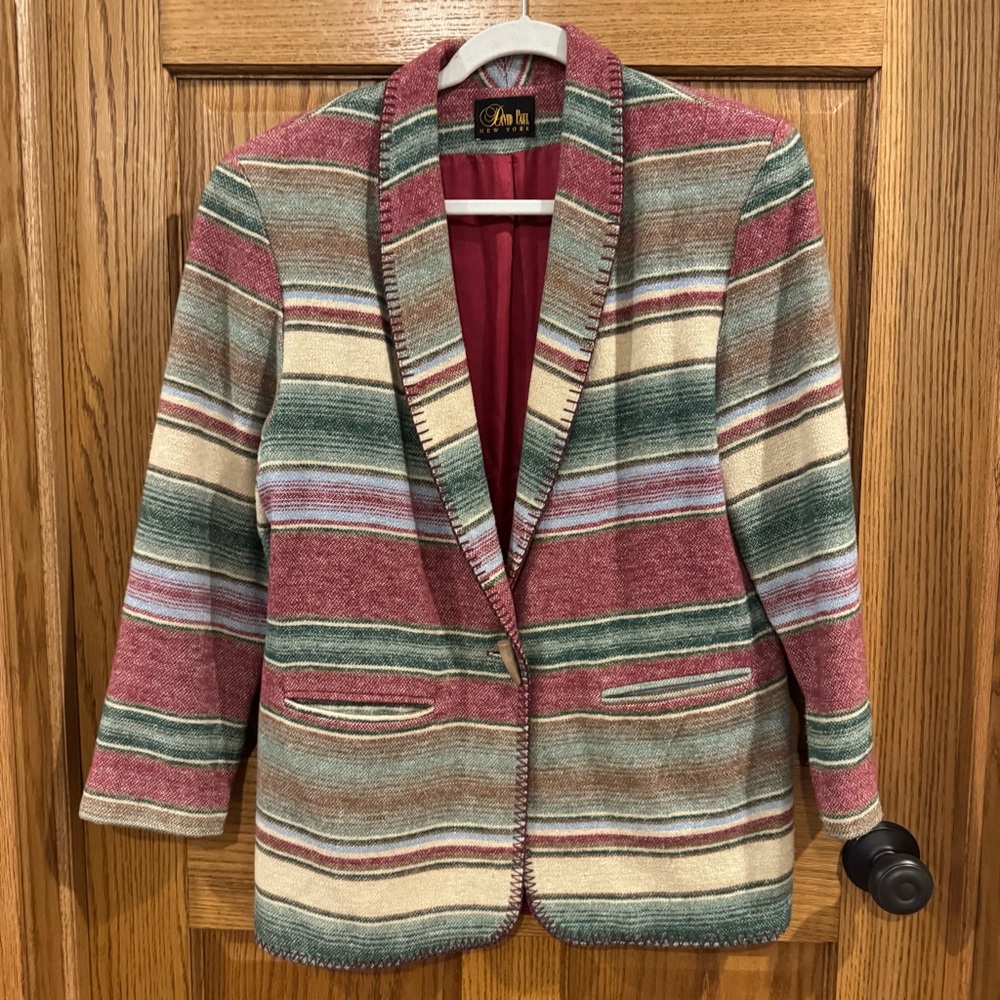 Vintage David Paul NY Southwestern Striped Blazer – Toggle Closure – Size 10